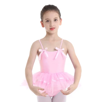  2021 Çocuk Kız Jimnastik Leotard Tutu Elbise Spagetti Omuz Askıları Bowties Çocuk Sevimli Bale Dans Elbise Sınıf