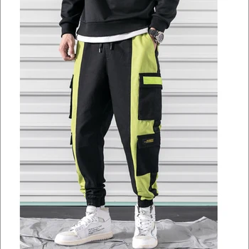  Erkekler Patchwork Kargo Pantolon Yaz 2019 Erkek Büyük Cepler Ayak Bileği koşucu pantolonu Hip Hop Streetwear Tulum Sweatpants