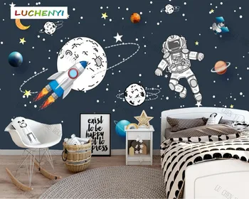  Özel gezegen yıldızlı uzay Roket astronot karikatür çocuk duvar kağıdı duvar, oturma odası çocuk yatak odası ev dekor sticker