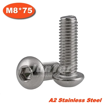  10 adet / grup ISO7380 M8 * 75 Paslanmaz Çelik A2 Altıgen Soket Düğme Başlı Vidalar