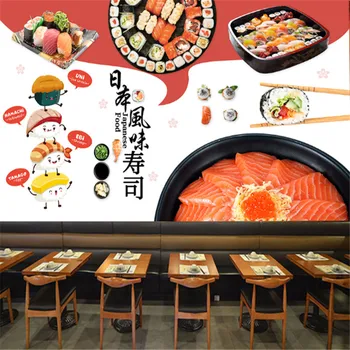  Somon Fotoğraf 3D Duvar Kağıdı Endüstriyel Dekor Japon Mutfağı Suşi Restoran Arka Plan Duvar Kağıtları Duvar Papel De Parede