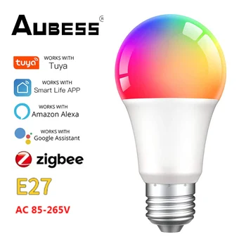  Zigbee E27 Akıllı Ampul 9/12/15 / 18W Tuya Akıllı Ev kısılabilir LED ışıkları Lamba RGB+CW+WW Ses Kontrolü Alexa Google Ev Tarafından