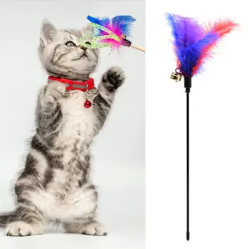  Komik Pet Yavru Kediler Çan Tüy Sopa Teaser Oyun Değnek Plastik Çubuk Eğitim Oyuncak Ev için