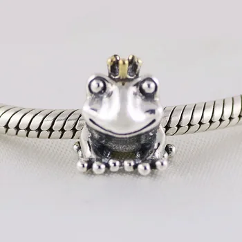  En Kaliteli S925 Ayar Gümüş Charm Sevimli Kurbağa Prens Altın Taç Boncuk Kadınlar için Bilezik Bileklik Dıy Takı