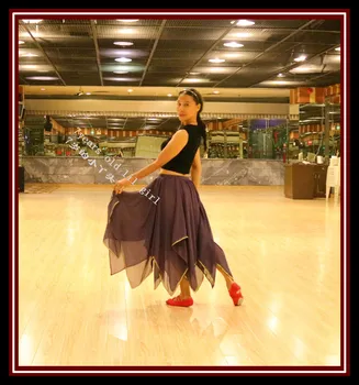  Şifon Oryantal dans eteği İtalya Şifon 12 Açı 1 Yan Yarık Uzun Etek EW76