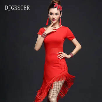  DJGRSTER Latin Dans Elbise Yeni Saçak Rekabet Kıdemli Uygulama Yetişkin Bayanlar Tango Samba Etekler Saçak Cha Cha Giyim