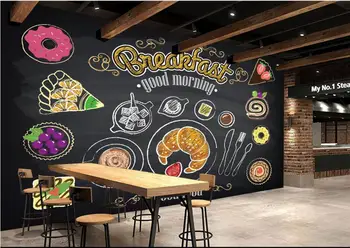  Özel restoran duvar kağıdı, El-boyalı kahve kahvaltı ekmek, 3D duvar resimleri için cafe restaurant arka plan duvar PVC duvar kağıdı