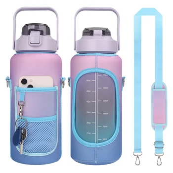 2L Degrade Su şişe kapakları Büyük Kapasiteli Motivasyon Su Şişeleri Tutucu Çanta Termos Kol Drinkware Aksesuarları