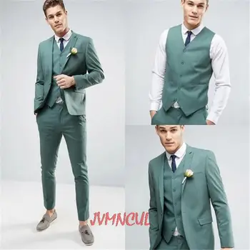  Özel Yapılmış Yeşil Smokin Resmi Damat Takım Elbise Erkekler İçin 3 Adet Moda Özel Slim Fit Düğün Erkek Takım Elbise (Ceket + Yelek + Pantolon)
