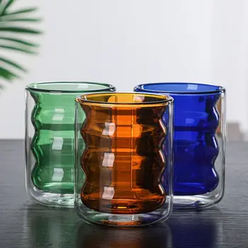  Yaratıcı Vitray kupa çift duvar cam kupa Çift katmanlı Yalıtımlı Çay Bardağı Cam Kahve Fincanı bira kupası Viski Drinkware