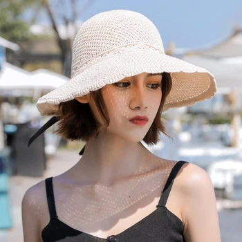  Yaz Kadın güneş şapkaları Büyük Ağız Klasik İlmek Katlanabilir Moda Saman Rahat Açık Plaj Kap Kadınlar İçin UV Korumalı kadın