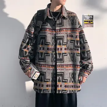  YASUGUOJI Japon Streetwear Moda Baskılı Erkek Yün Ceket Yüksek Sokak Thicke Gevşek Trend Harajuku Kış Ceket Erkek Giyim