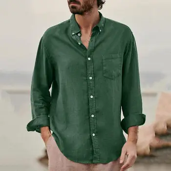  Moda Erkek Gömlek Düz Renk İyi Nefes Alabilirlik Kavisli Alt Cep Düğme Aşağı Gömlek Bahar Sonbahar Erkekler Üst Açık