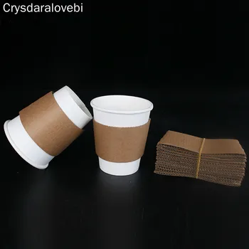  100 ADET Kahve Fincanı Kollu Beyaz Kahverengi Tek Kullanımlık Bardak Tutucular Kraft Oluklu Kağıt çay bardağı Kollu Anti Haşlanma Özelleştirilmiş