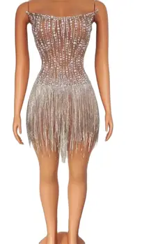 Seksi Rhinestone Matkap Zinciri Elbise Mini Saçak Tasarım Kolsuz Backless Doğum Günü Sahne Giyim Sürükle Kraliçe Kıyafet 2022 Yeni Gece