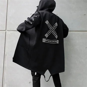 Harajuku Kapüşonlu erkek Ceketler Bahar Sonbahar Baskı Rüzgarlık Şerit Palto Dış Giyim Hip Hop Erkek Rahat Erkek Tasarımcı Giyim