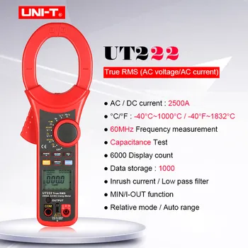  Dijital kelepçe metre UT222; AC DC gerilim akım ölçer; Otomatik aralığı Multimetre; Ohm Frekans test cihazı / Alçak geçiren filtre / Veri depolama
