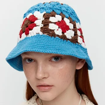  Kadın Panama 2022 Moda Marka güneş şapkaları Saf Pamuk Yaz Şapka Katlanabilir güneşlikli kep İçi Boş Tığ Örgü Renkli Kova Şapka