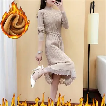  Yeni Moda 2021 Kadın Sonbahar Kış Uzun Kazak Kazaklar Elbise Casual Sıcak Kadın Örme Elbise Uzun Kollu kazak elbise
