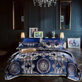  Ipliği Boyalı Premium Jakarlı Lüks Yorgan yatak örtüsü seti Pürüzsüz nevresim takımı Kraliçe kral Pamuk yatak çarşafı Yastık shams