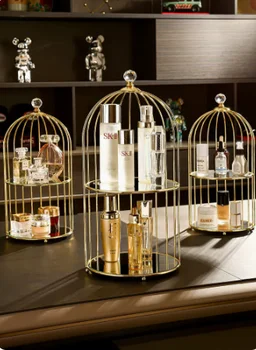  Kuş kafesi raf ışık lüks kozmetik saklama kutusu masaüstü cilt bakım ürünleri Dresser parfüm depolama raf