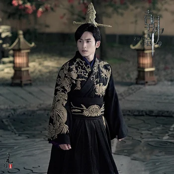  Siyah Beyaz Prens Kostüm JiFa Jiang ZiYa Kılıçlı Erkek Hanfu Kostüm TV Oyun Zhao Ge Sahne Performansı Hanfu