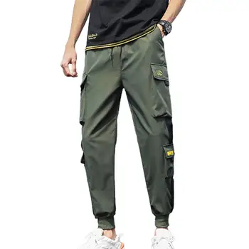  Moda Erkek kargo pantolon Artı Boyutu Çoklu Cepler Gevşek Erkek Pantolon Rahat Düz Renk Hip Hop Tarzı Pantolon Jogger Sweatpants