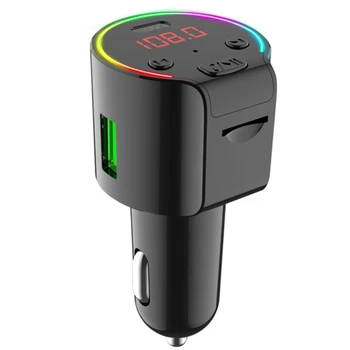  G61 araba Bluetooth 5.0 FM verici Tip-C QC3. 0 USB şarj aleti müzik MP3 çalar renkli ışık TF kart siyah