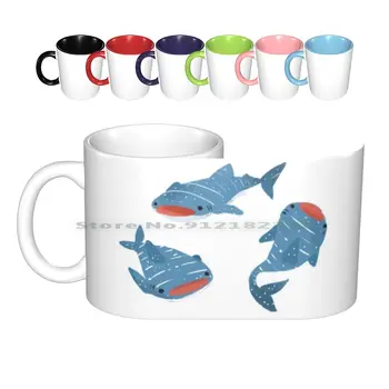 Balina Köpekbalıkları Seramik Kupalar Kahve Fincanları Süt Çay Bardağı Köpekbalığı Balina Köpekbalığı Sevimli Yaratıcı Trend Vintage Hediye Şişe Kupası