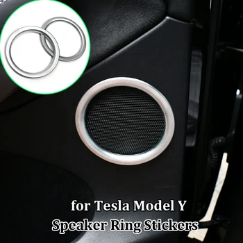  2 adet Kapı Hoparlör Kapağı Tesla Modeli Y Hoparlörler Halka Trim Çıkartmalar ABS İç Dekorasyon Aksesuarları Araba Dekor Modifikasyonu