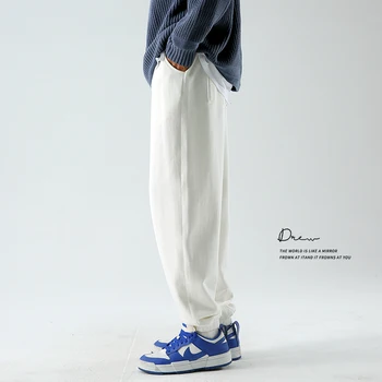  400G Ağır Yüksek Sayım Tianshan Pamuk İlkbahar ve Sonbahar Yeni Stil Beyaz Ayak Bileği Bağlı Sweatpants erkek Rahat Gevşek eşofman altları