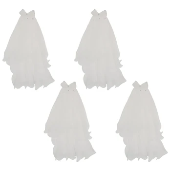  4X Kadınlar düğün duvağı Elbise Beyaz İlmek Katmanlar Tül Şerit Kenar Gelin Veils