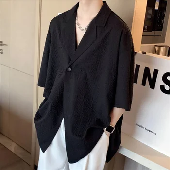  Blazers Erkekler İçin Kore Moda Kısa Kollu Siyah Takım Elbise Ceket Yaz Üç Çeyrek Kollu Yatak Açma Yaka Düğmesi Beyaz Ceket
