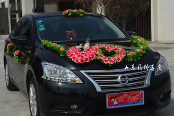  Yapay İpek Gül Çiçek Düğün Araba Dekorasyon Seti Çift Kalpler İle 2017 Yeni Toptan