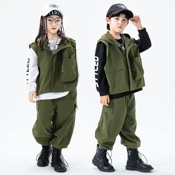  Çocuklar Hip Hop Giyim Kazak Tops Hoodie Yelek Streetwear Kargo koşucu pantolonu Kız Erkek Caz dans kostümü Konser Elbise