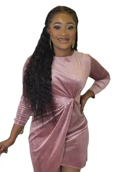  Elastik Noel Elbise Kadınlar için Afrika Elbiseler 2022 Natale Robe Femme Hiver Dashiki Uzun Kollu Seksi Akşam Bodycon Elbise