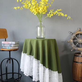  Dantel Şifon Ekleme Masa Örtüsü Yuvarlak Düğün Parti Masa Örtüsü İskandinav Çay Kahve Masa Örtüleri ev mutfak dekoru Yeşil Mavi