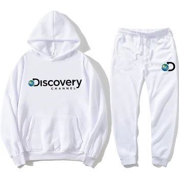  2023 Yeni Discovery Channel erkek Hoodie Kazak + Sweatpants Seti Sonbahar / Kış sıcak kapüşonlu ceket erkek spor seti