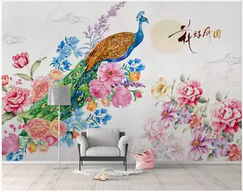  fotoğraf duvar kağıdı 3d özel duvar Çin el boyalı tavuskuşu çiçekler ev dekor oturma odası Duvar Kağıdı duvarlar için rulo