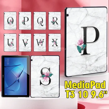  Tablet Hard Case Huawei MediaPad ıçin T3 10 9.6 İnç Beyaz Mermer Mektup Serisi Plastik Arka Kabuk + Stylus
