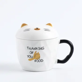  Karikatür Sevimli Kedi Kahve Kupalar seramik ısı Direnci Yaratıcılık Çift su bardakları Kahvaltı süt kaşıklı fincan ve Kapak 320 ML