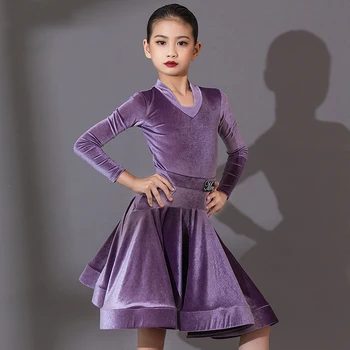  3 Renk Latin Dans Elbise Kız Rekabet Kostüm Sonbahar Kış Latin Dans Giyim Çocuk Chacha Balo Salonu Elbise Takım Elbise DNV15367