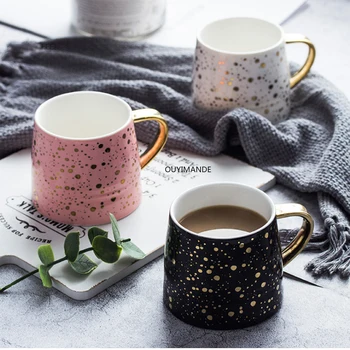  Seramik Kahve Kupa süt kupası Drinkware Yıldızlı Gökyüzü Desen Çay Fincanı Basit Yaratıcı Kupalar pembe siyah beyaz fincan