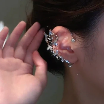  Benzersiz Kelebek Küpe Hiçbir Piercing Kulak Klipleri Kelebek Kulak Wrap Küpe Ayarlanabilir Kulak Manşet Kadınlar Takı için Gümüş