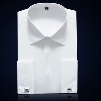  Fransız Manşet Erkek Elbise Gömlek Kol Düğmeleri ile Kaplı Düğme Erkek Düğün Gömlek Parti Smokin Erkek İş Ofis Giyim