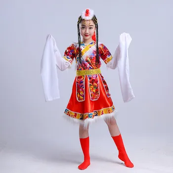  Çin Etnik Azınlıklar Giysi Tibet Insanlar Noel Yeni Yıl Sahne Performansı Okul Dans Giyim Kız Erkek
