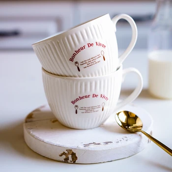 Seramik Fincan Büyük Kapasiteli Beyaz Kahve Kupa Tazos İskandinav Tarzı Yaratıcı Drinkware Kullanımlık Bardak Copo Termico Sevimli Kupalar