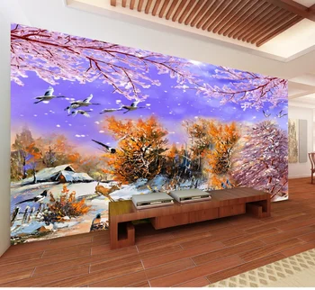  3D orman kar sahne yağlıboya doğal manzara TV arka plan duvar kağıdı yatak odası oturma odası ev dekorasyon duvar özel