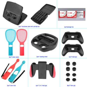  19 in 1 Takım Aksesuarları Kiti Nintendo Anahtarı, Ev Oyunu Spor Seti, Dahil Olmak Üzere Tenis Raketi, Çok Fonksiyonlu Standı Direksiyon Tekerlek
